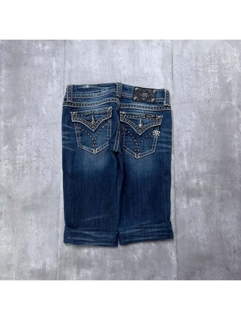 Y2K Blue Miss Me Grunge Gothic Bermuda Denim Shorts